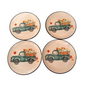Robert Stanley JoyFall Pumpkin Truck Plates Set 4 Fall Farmhouse Harvest